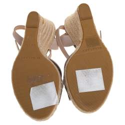 مملوكة مسبقًا Burberry Beige/Black Coated Canvas And Leather Ankle Strap Espadrille Wedges Sandals Size 36