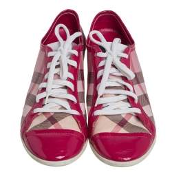 Burberry Pink Nova Check Canvas And Patent Leather Low Top Sneakers Size 38