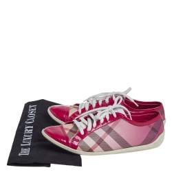 Burberry Pink Nova Check Canvas And Patent Leather Low Top Sneakers Size 38