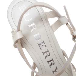 Burberry White Leather And Canvas Strappy Wedge Platform Ankle Strap Sandals Size 38