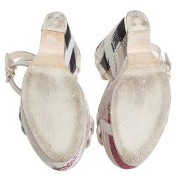 Burberry White Leather And Canvas Strappy Wedge Platform Ankle Strap Sandals Size 38