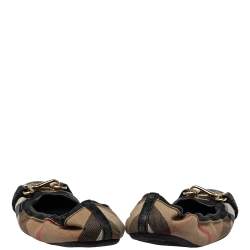 Pre Owned Burberry Black House Check Canvas And Leather Shipley Ballet Flats Size 36