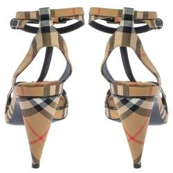 Pre Owned Burberry Beige Novacheck Canvas Hans T-Strap Sandals Size 37