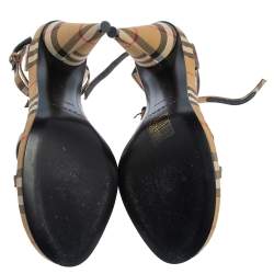 Pre Owned Burberry Beige Novacheck Canvas Hans T-Strap Sandals Size 37