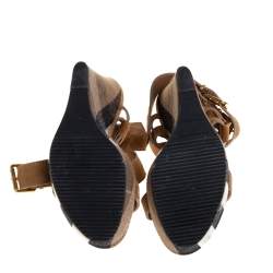 Pre Owned صندل بربرى سير كاحل نعل سميك سيور متقاطعة سويدى بنى مقاس 39.5