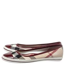 Pre Owned Burberry Multicolor Nova Check Canvas And Patent Leather Cap Toe Ballet Flats Size 39