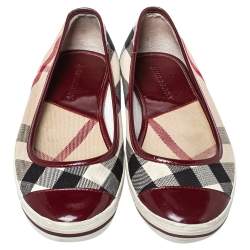 Pre Owned Burberry Multicolor Nova Check Canvas And Patent Leather Cap Toe Ballet Flats Size 39