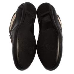 Pre Owned Burberry Black Leather And Check Canvas Low Top Sneakers Size 37