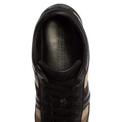Pre Owned Burberry Black Leather And Check Canvas Low Top Sneakers Size 37