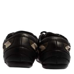 Pre Owned Burberry Black Leather And Check Canvas Low Top Sneakers Size 37