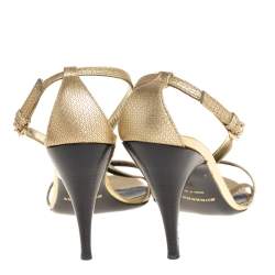 Burberry Gold Textured Leather Criss Cross Ankle Strap Sandals Size 38