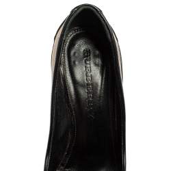 Pre Owned Burberry Black/Beige Nova Check Canvas and Patent Leather Buckle Peep Toe Pumps Size 36