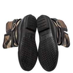 مملوكة مسبقًا Burberry Beige/Black Check Canvas And Rubber Midcalf Boots Size 39