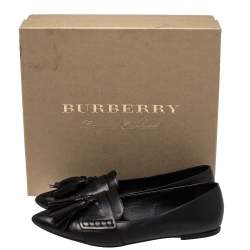 Burberry Black Leather Coledale Tassel Pointed Toe Penny Loafers Size 40