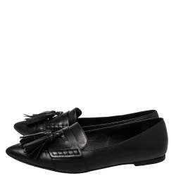 Burberry Black Leather Coledale Tassel Pointed Toe Penny Loafers Size 40