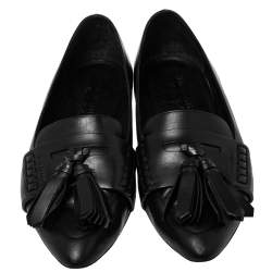 Burberry Black Leather Coledale Tassel Pointed Toe Penny Loafers Size 40