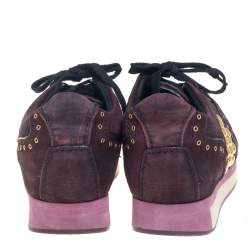 Burberry Burgundy Suede And Satin Studded Low Top Sneakers Size 38