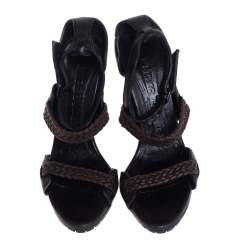 Burberry Black/Brown Leather Ankle Strap Sandals Size 38