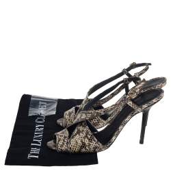 مملوكة مسبقًا صندل بربري فتحة كعب متعاكس جلد نقش ثعبان بني/ بيج مقاس 39