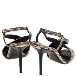 مملوكة مسبقًا صندل بربري فتحة كعب متعاكس جلد نقش ثعبان بني/ بيج مقاس 39