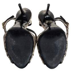 مملوكة مسبقًا صندل بربري فتحة كعب متعاكس جلد نقش ثعبان بني/ بيج مقاس 39