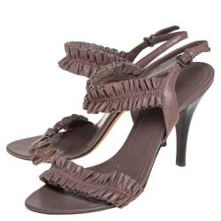 Burberry Brown Leather Ruffle Sandals Size 37