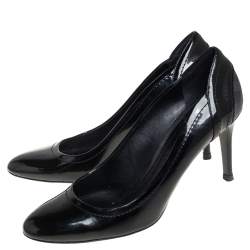 Burberry Black Patent Leather and Coated Canvas Pumps Size 40