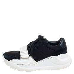Pre Owned Burberry Black Neoprene And Suede Regis Low Top Sneakers Size 36