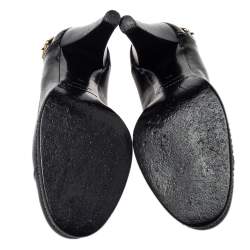 Pre Owned Burberry Black  Leather  Buckle Block Heel Pumps Size 38