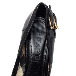 Pre Owned Burberry Black  Leather  Buckle Block Heel Pumps Size 38