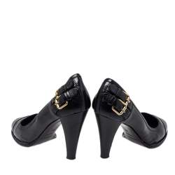 Pre Owned Burberry Black  Leather  Buckle Block Heel Pumps Size 38