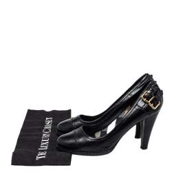 Pre Owned Burberry Black  Leather  Buckle Block Heel Pumps Size 38