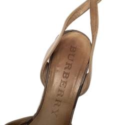 Pre Owned صندل بربري جلد وكانفاس مقوى أسود وبيج سير كاحل كعب روكي إسبادريل مقاس 40 