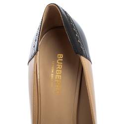 Pre Owned Burberry Beige/Black Brogue Patent and Leather Eldmon Pumps Size 38.5