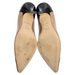 Pre Owned Burberry Beige/Black Brogue Patent and Leather Eldmon Pumps Size 38.5