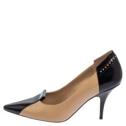 Pre Owned Burberry Beige/Black Brogue Patent and Leather Eldmon Pumps Size 38.5