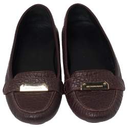 Pre Owned Burberry Brown Leather Rowles Loafers Size 37
