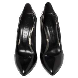 Pre Owned Burberry Black Nova Check Fabric And Patent Leather Pointed Toe Pumps Size 39.5