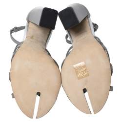 Burberry Cloud Grey Leather Hove Heel Ankle Strap Sandals Size 40