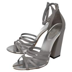 Burberry Cloud Grey Leather Hove Heel Ankle Strap Sandals Size 40