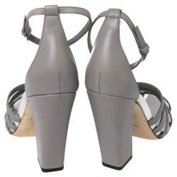 Burberry Cloud Grey Leather Hove Heel Ankle Strap Sandals Size 40