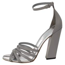 Burberry Cloud Grey Leather Hove Heel Ankle Strap Sandals Size 40