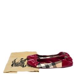 Pre Owned Burberry Pink Patent Leather and Nova Check Coated Canvas Scrunch Flats Size 38