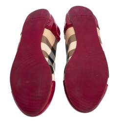 Pre Owned Burberry Pink Patent Leather and Nova Check Coated Canvas Scrunch Flats Size 38