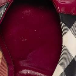 Pre Owned Burberry Pink Patent Leather and Nova Check Coated Canvas Scrunch Flats Size 38
