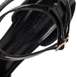 Burberry Black Patent Leather T-Strap Wedge Sandals Size 38