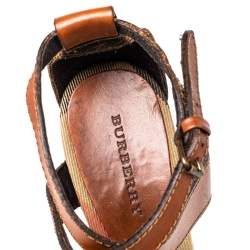 Burberry Brown Leather And Novacheck Canvas Buckle Detail Wedge Espadrille Sandals Size 39