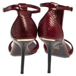 Burberry Burgundy Snakeskin And Patent Leather T-strap Sandals Size 37