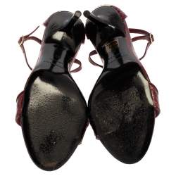 Burberry Burgundy Snakeskin And Patent Leather T-strap Sandals Size 37