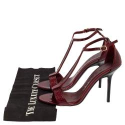 Burberry Burgundy Snakeskin And Patent Leather T-strap Sandals Size 37